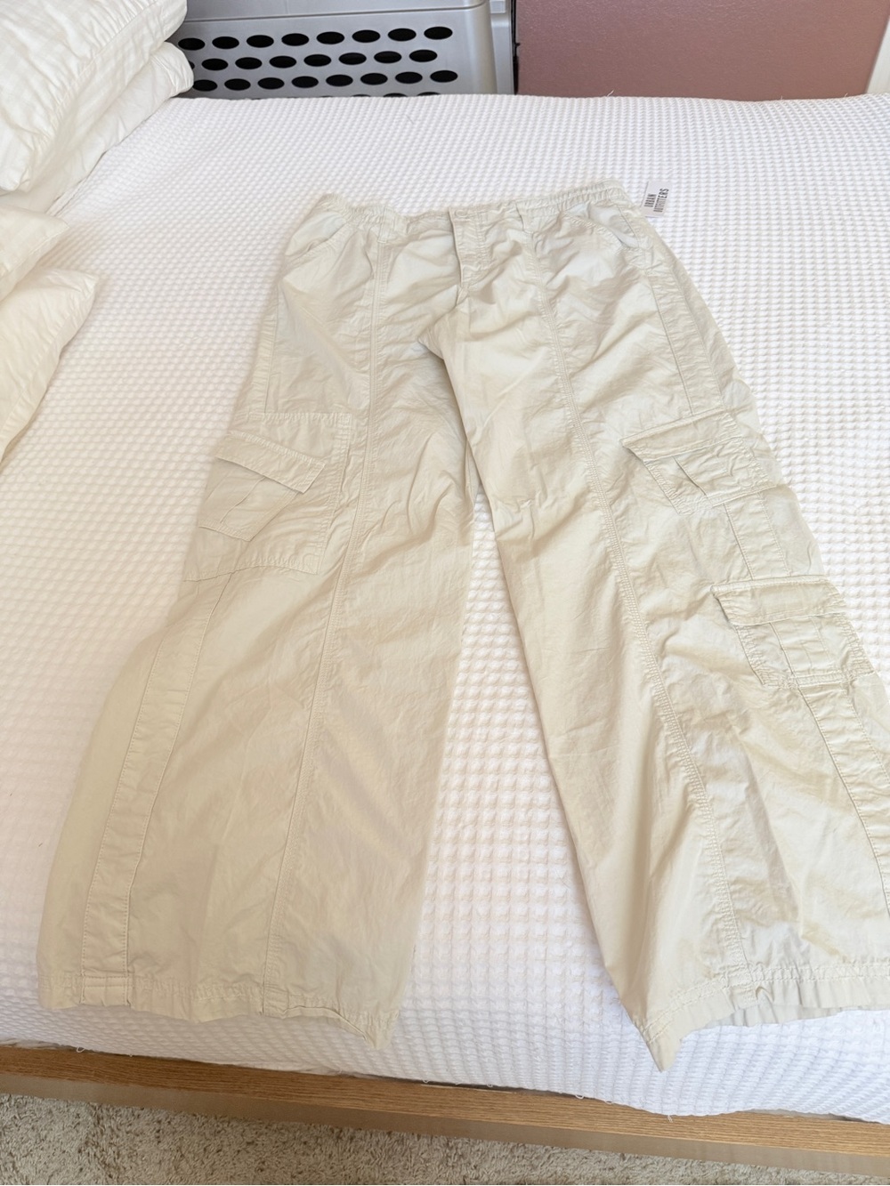 BDG Cream Wide-Leg Cargo Pants with Utility Pockets